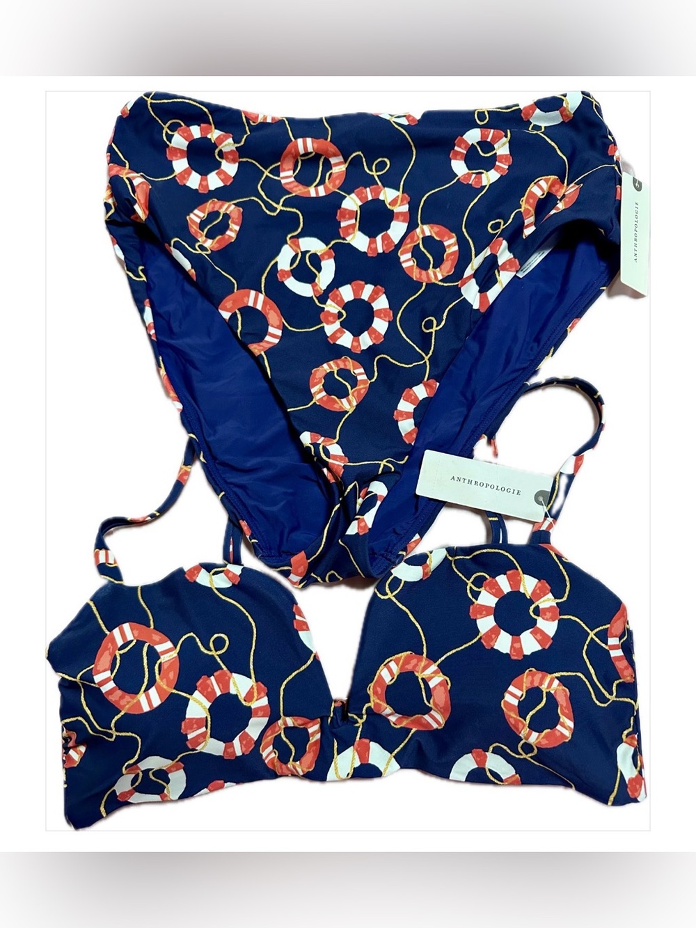 NWT Anthropologie Navy Lifesaver-Print Bikini Set